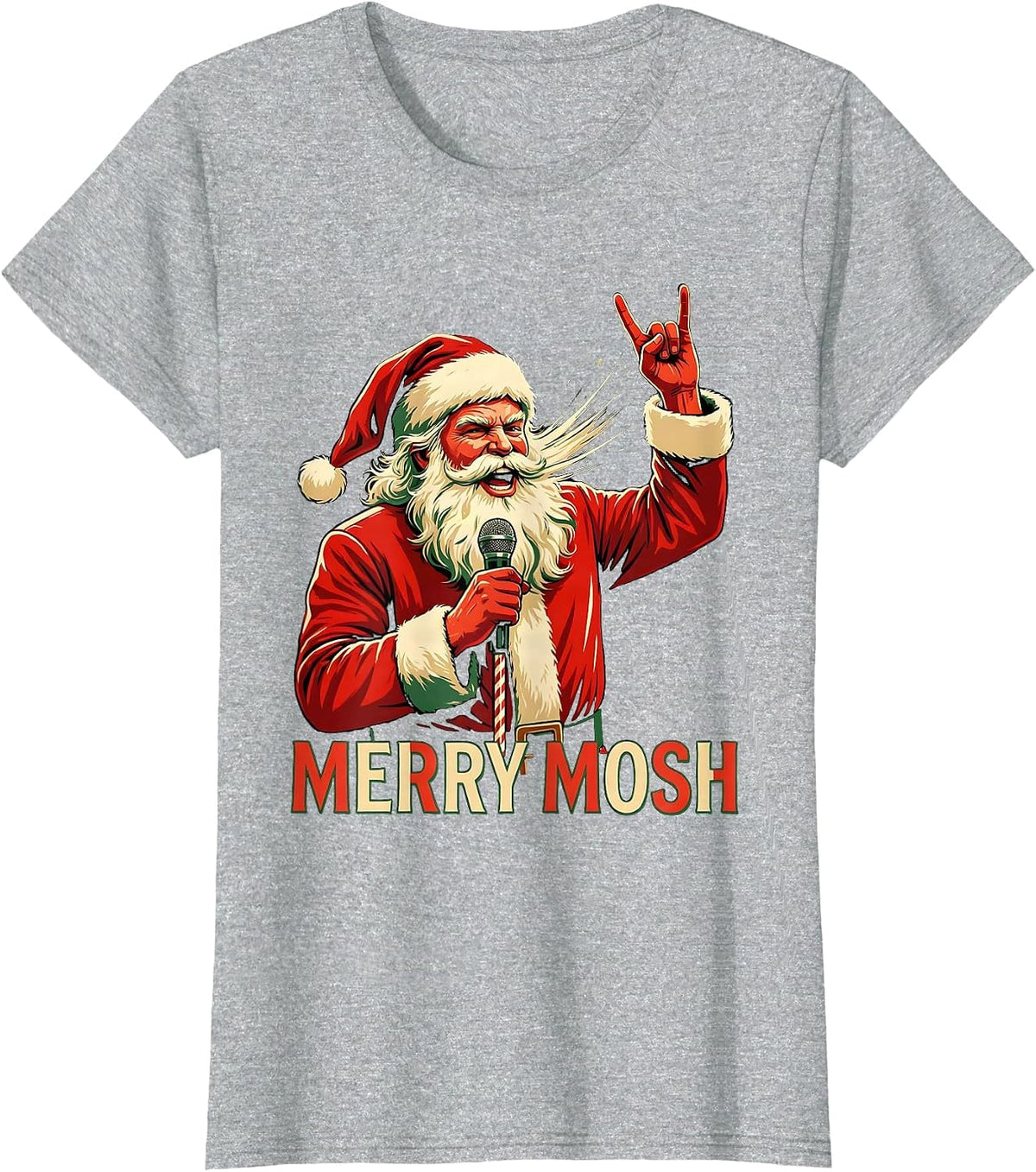 Merry Mosh Heavy Metal Rock Christmas Funny Novelty T-Shirt - Heather Grey