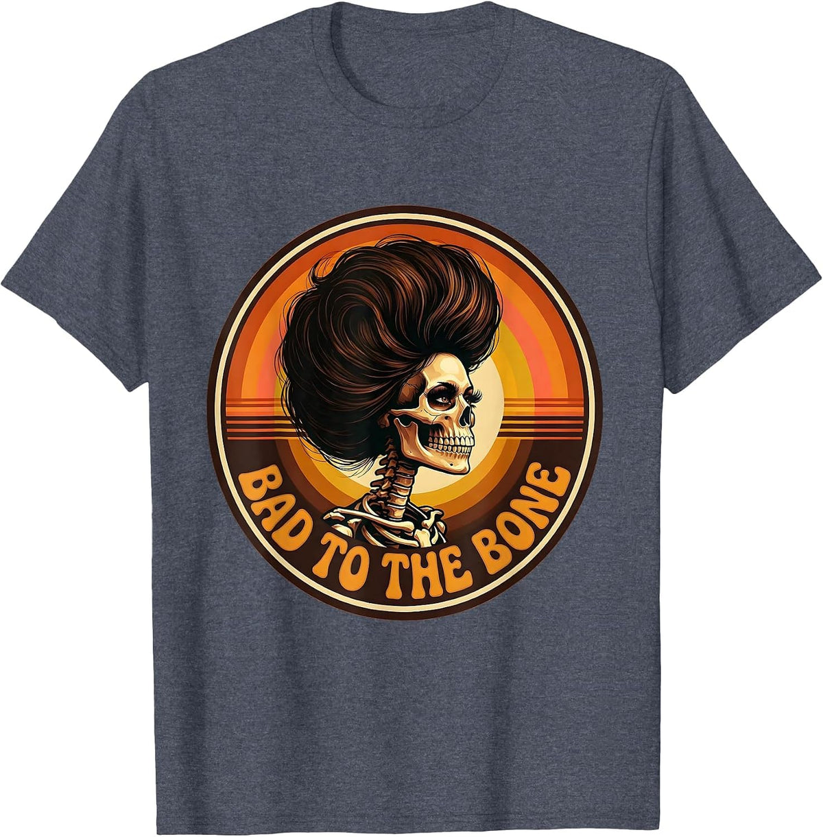 Bad to the Bone Skeleton Women Graphic Design T-Shirt - Heather Blue