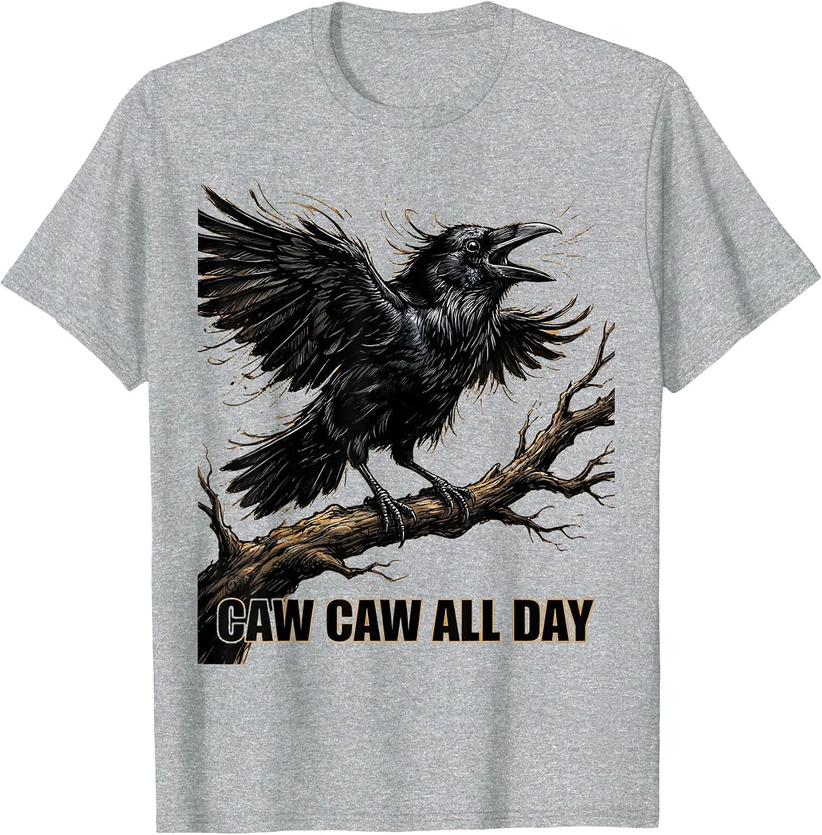 Men's CAW CAW All Day Crow Bird Lover Design T-Shirt - Heather Grey
