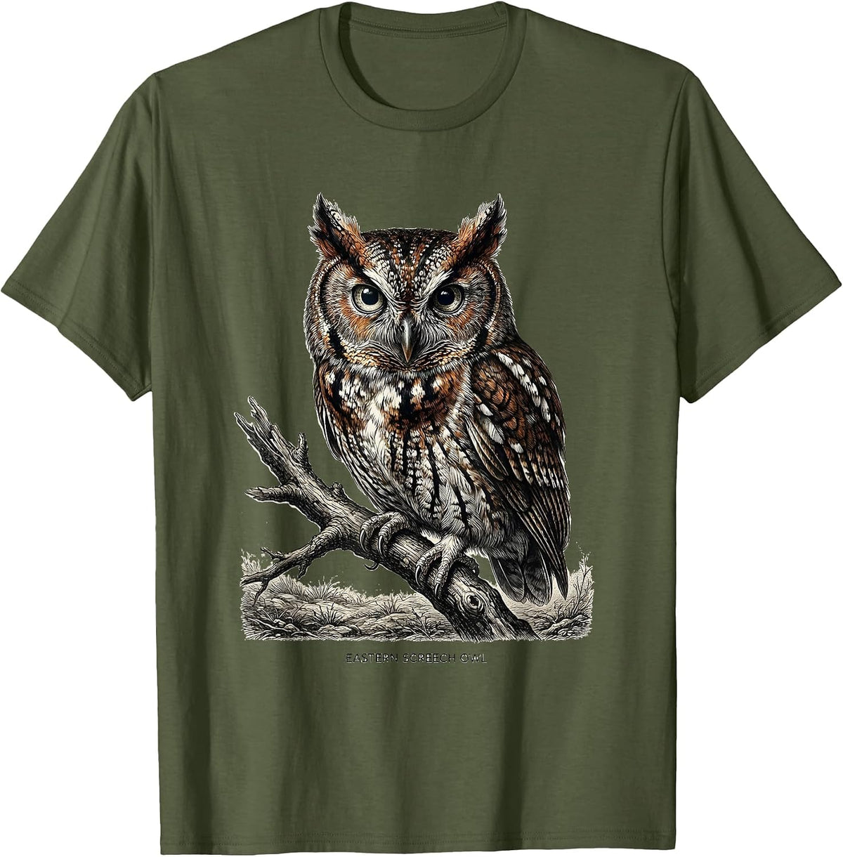Eastern Screech Owl Retro Bird Lover Funny Wildlife Humor T-Shirt - Olive Green