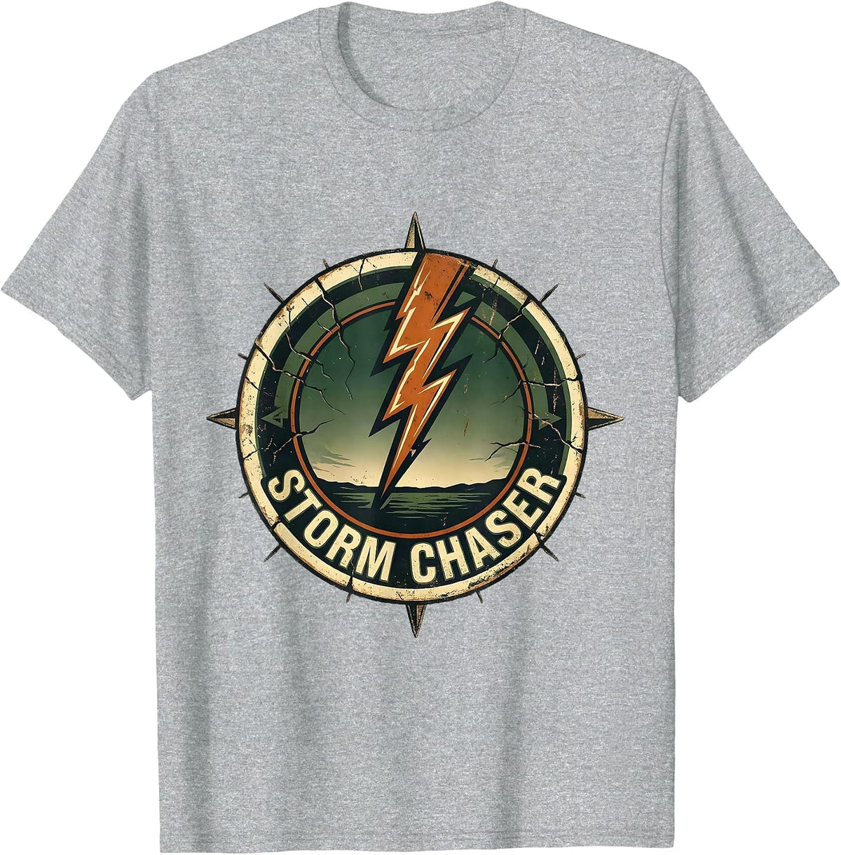 Men's Storm Chaser Vintage Lightning Bolt Graphic Novelty T-Shirt - Heather Grey