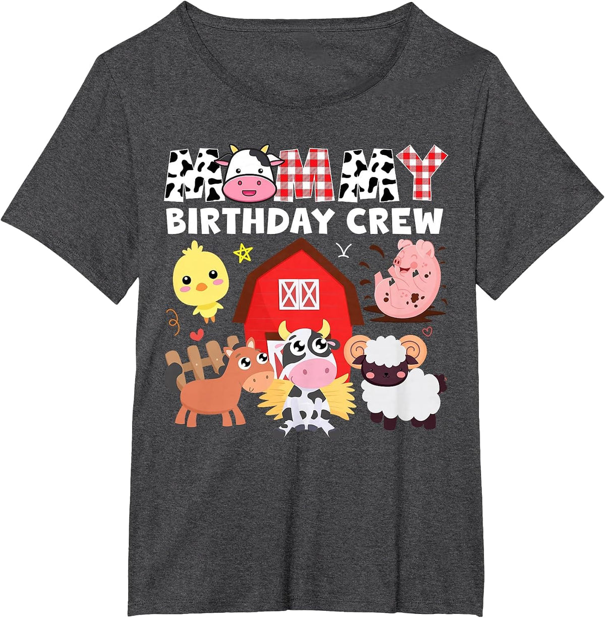 Cow Mommy Birthday Crew Farm Theme Animals Birthday Party T-Shirt - Dark Heather Grey