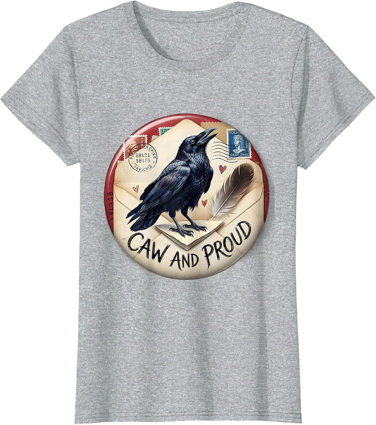 Women's Caw And Proud Crow Lover Graphic Design T-Shirt - Heather Grey