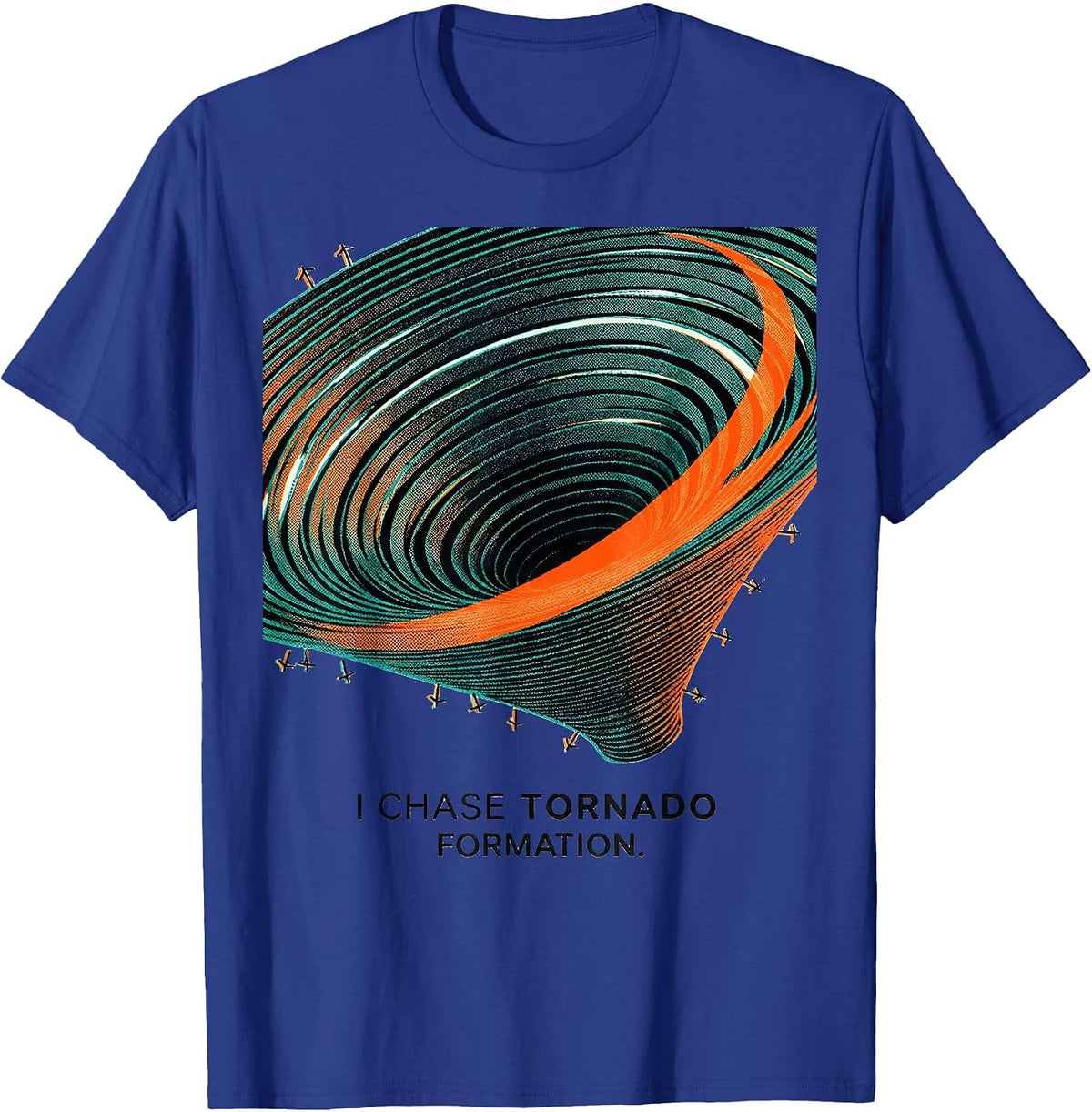 I Chase Tornado Formation Risograph Meteorology Storm Chaser T-Shirt - Royal Blue