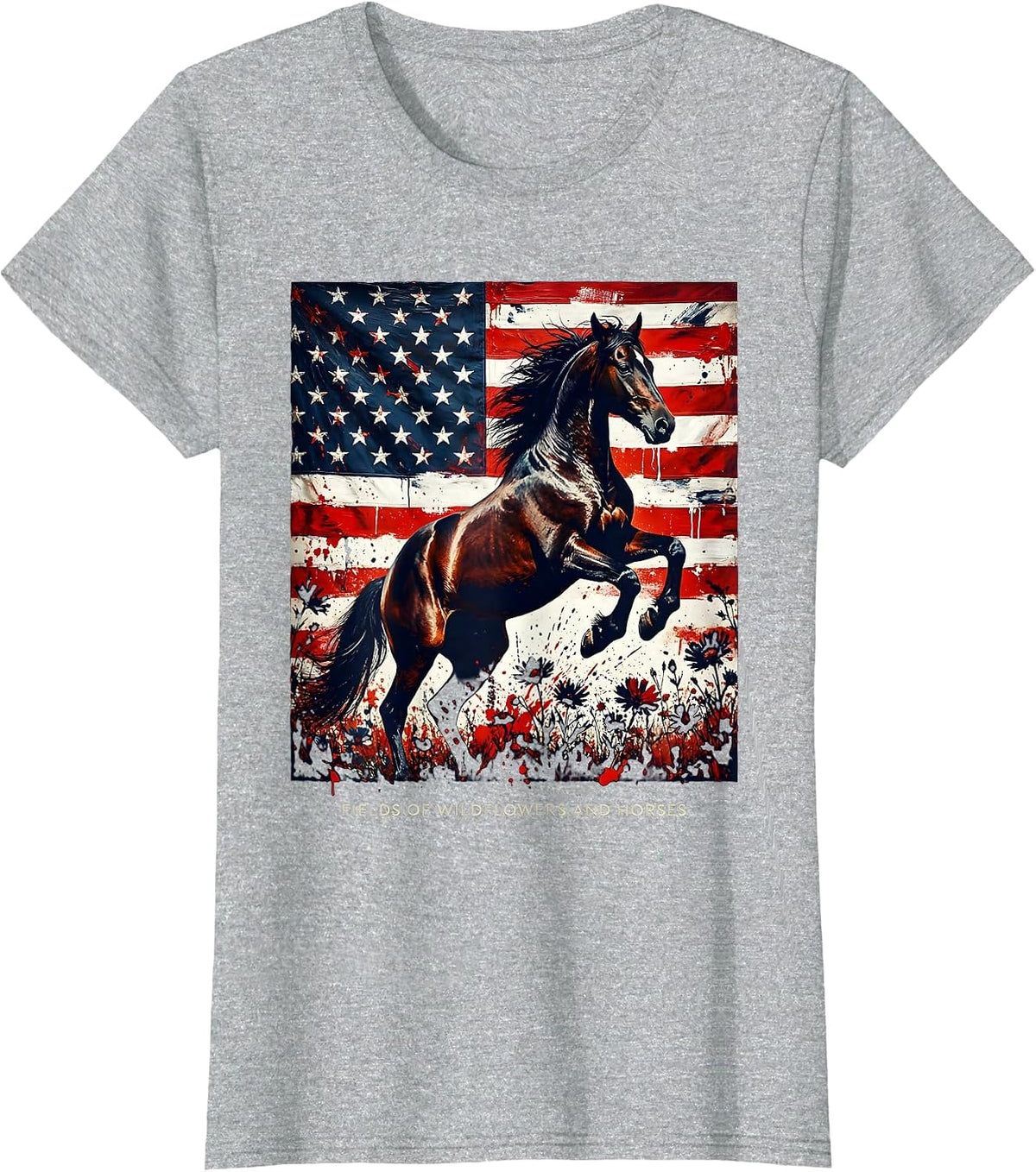 Fields of Wildflowers and Horses Girls Western Design T-Shirt - Heather Grey