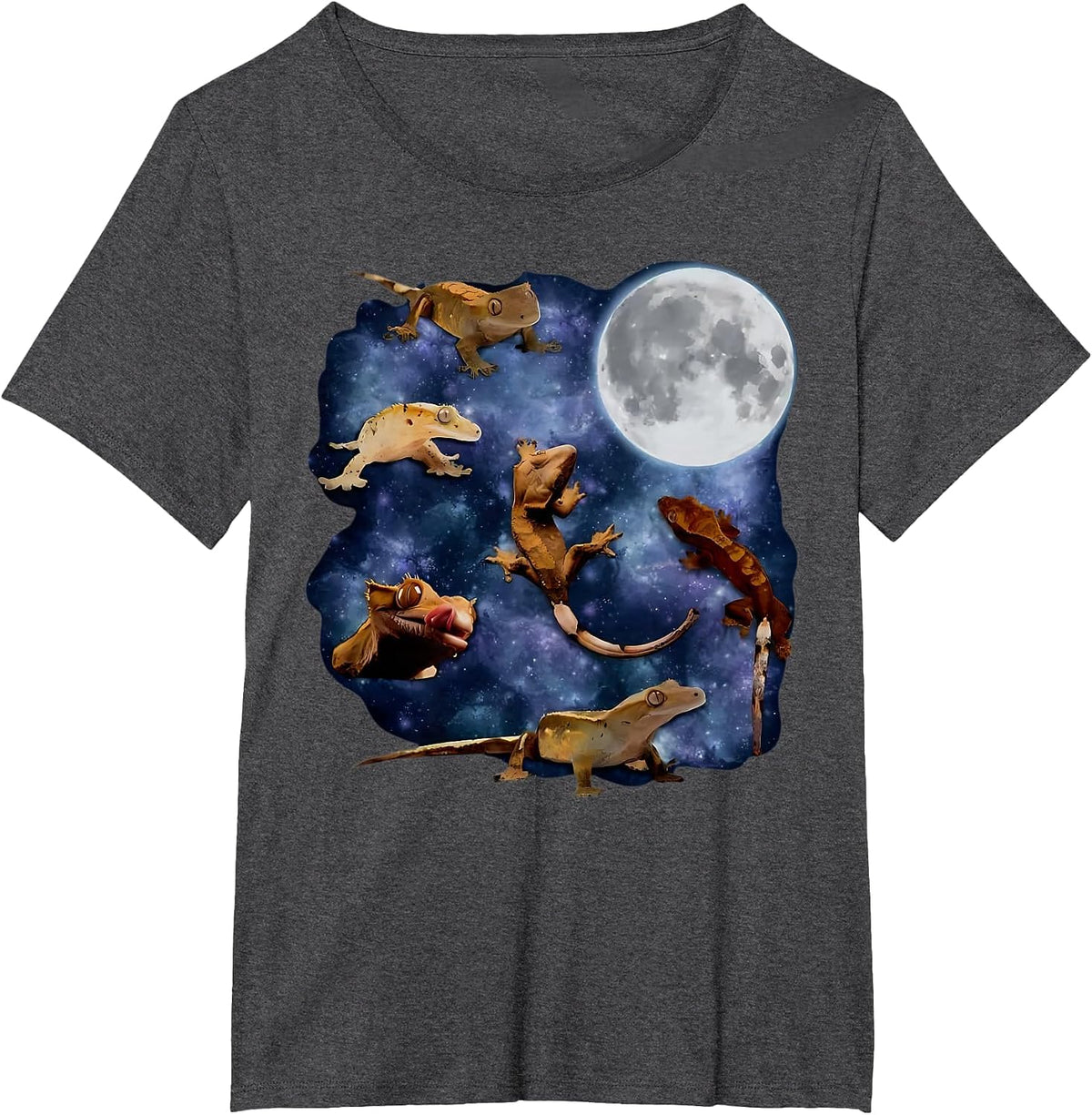 Crested Gecko Moon Retro Reptile Mom Dad Breeder Lover T-Shirt - Dark Heather Grey