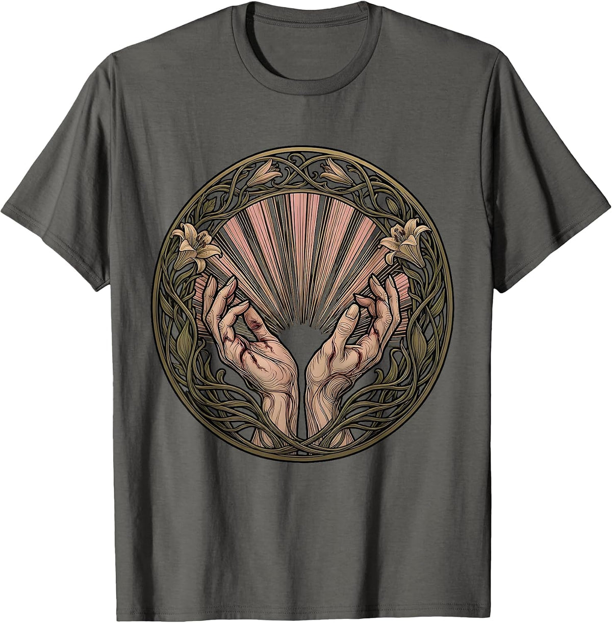 Men's Nail-Scarred Hands Light Beams Jesus Graphic T-Shirt - Asphalt Grey