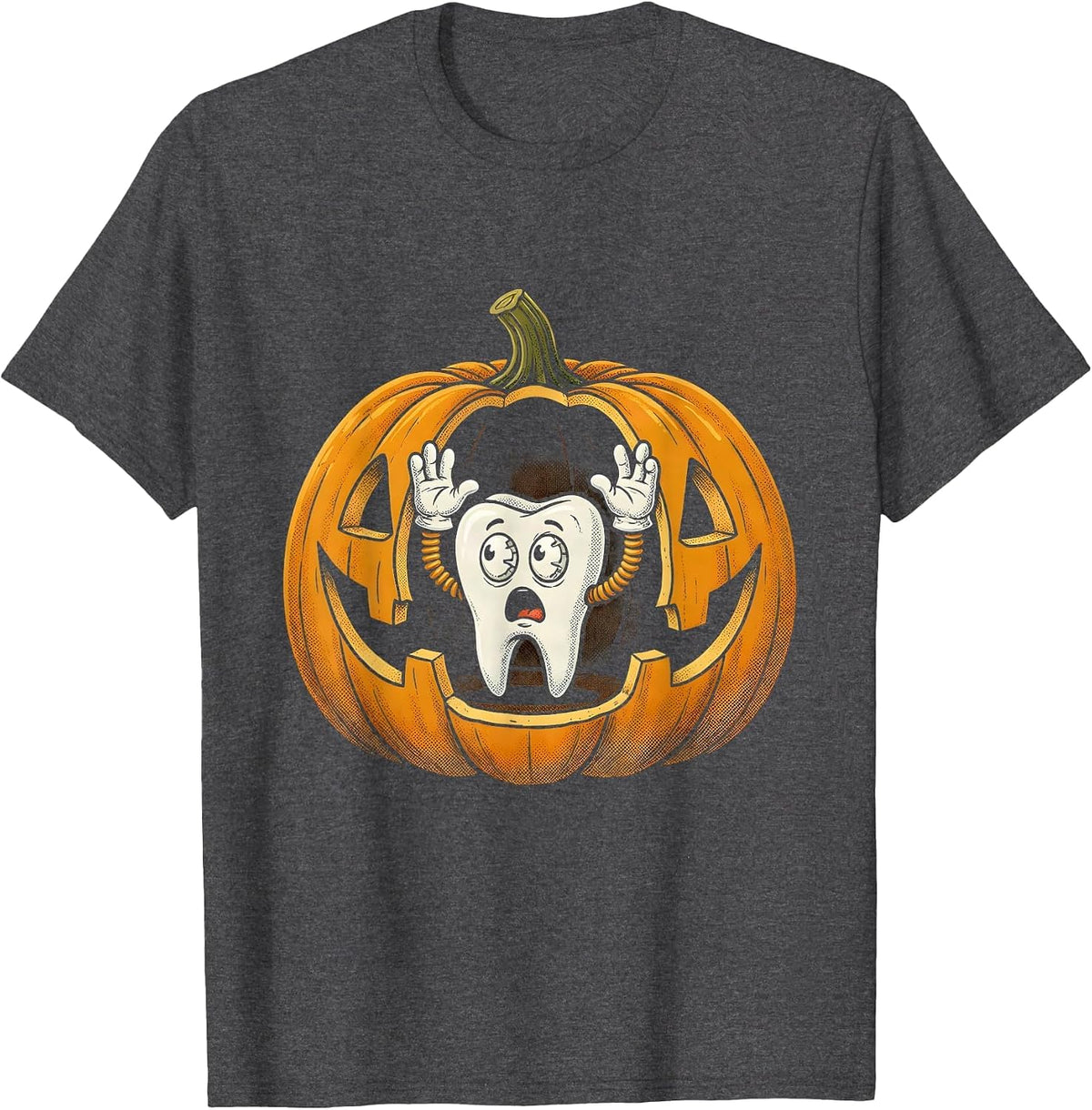 Dental Halloween Jack-O-Lantern Tooth Interior T-Shirt - Dark Heather Grey