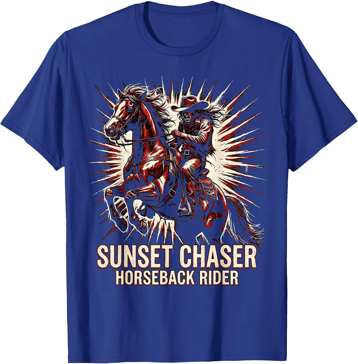 Sunset Chaser Horseback Rider Western Design T-Shirt - Royal Blue