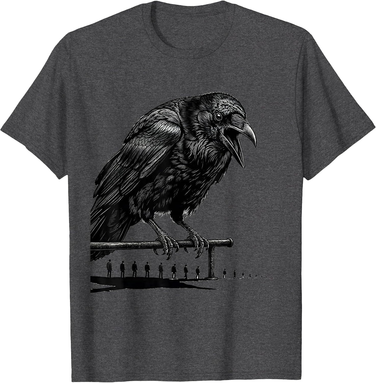 Men's Black Crow Gothic Humor Dark Humor Bird Lover Gift T-Shirt - Dark Heather Grey