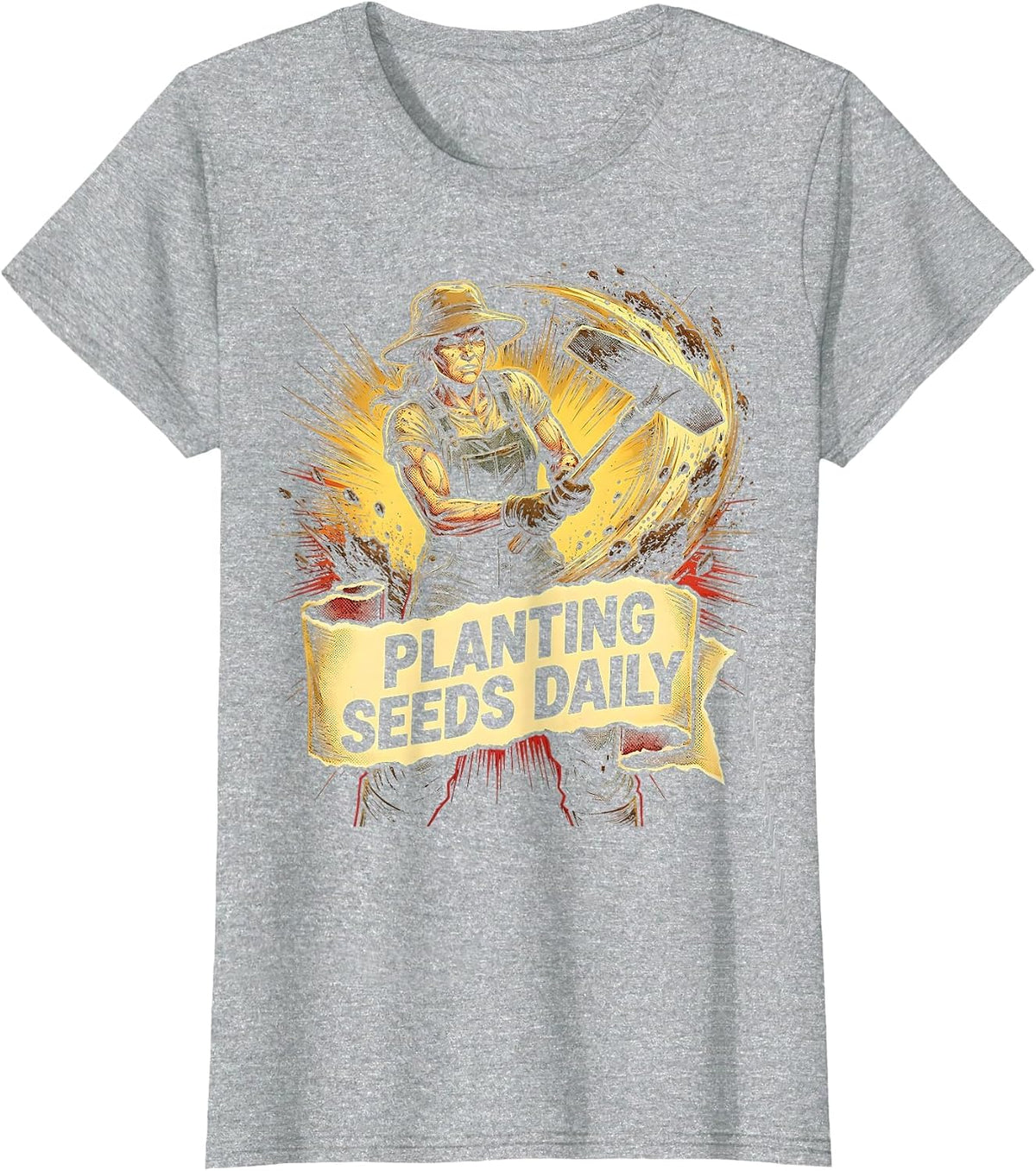 Hoeing Aint Easy Planting Seeds Daily Garden Design T-Shirt - Heather Grey