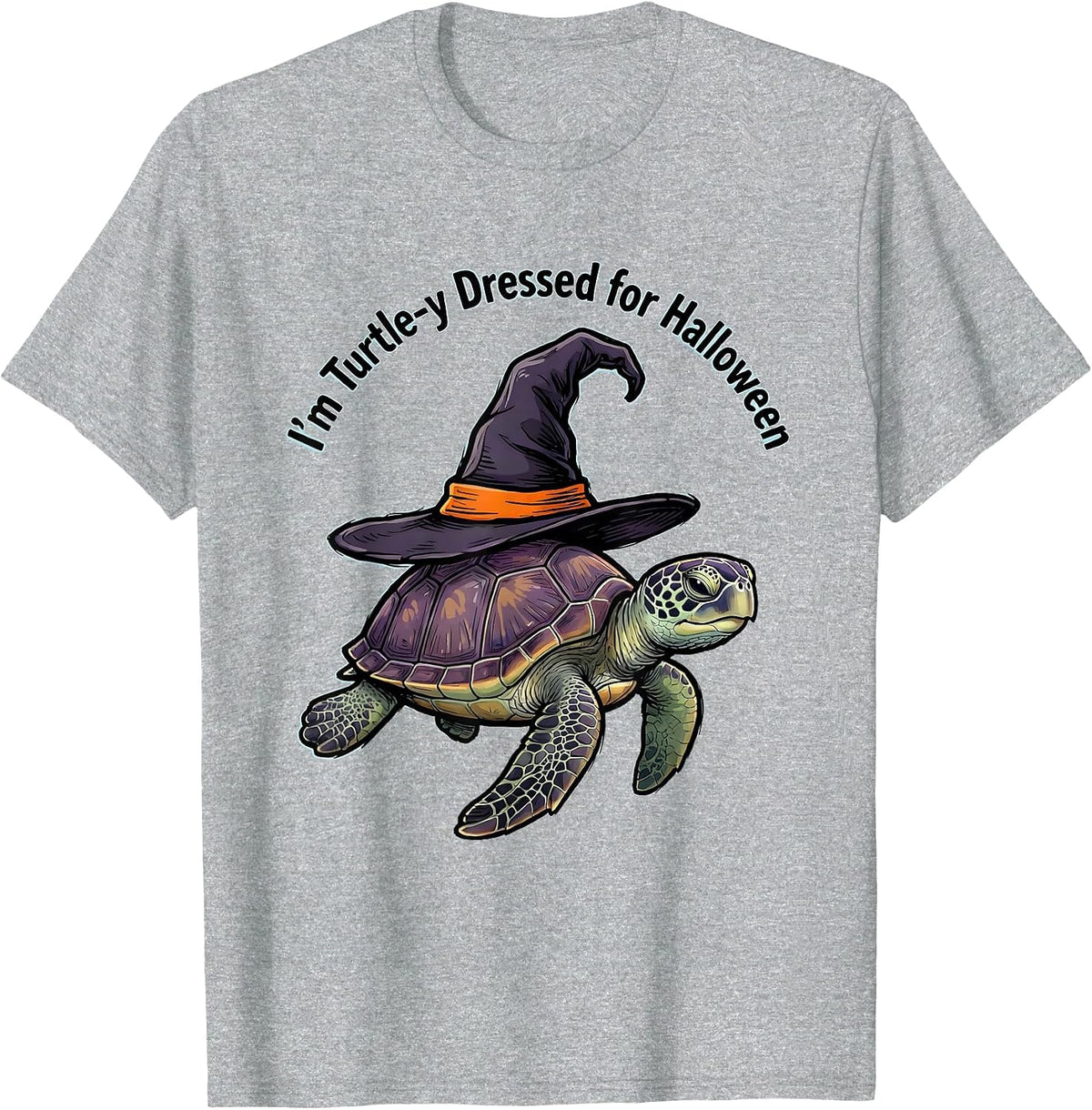 Men's I'm Turtle-y Dressed for Halloween Funny Sea Turtle Witch T-Shirt - Heather Grey