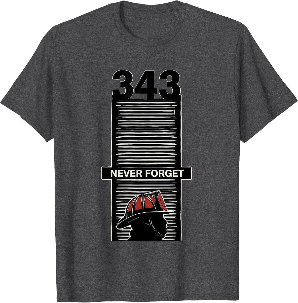 Men's Never Forget 343 Scratchboard Firefighter Memorial Tribute T-Shirt - Dark Heather Grey