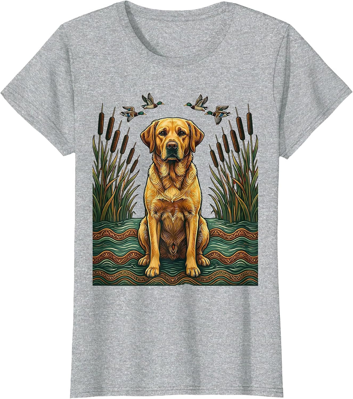Duck Camo Hunting Dog Alert in Flooded Field T-Shirt - Heather Grey