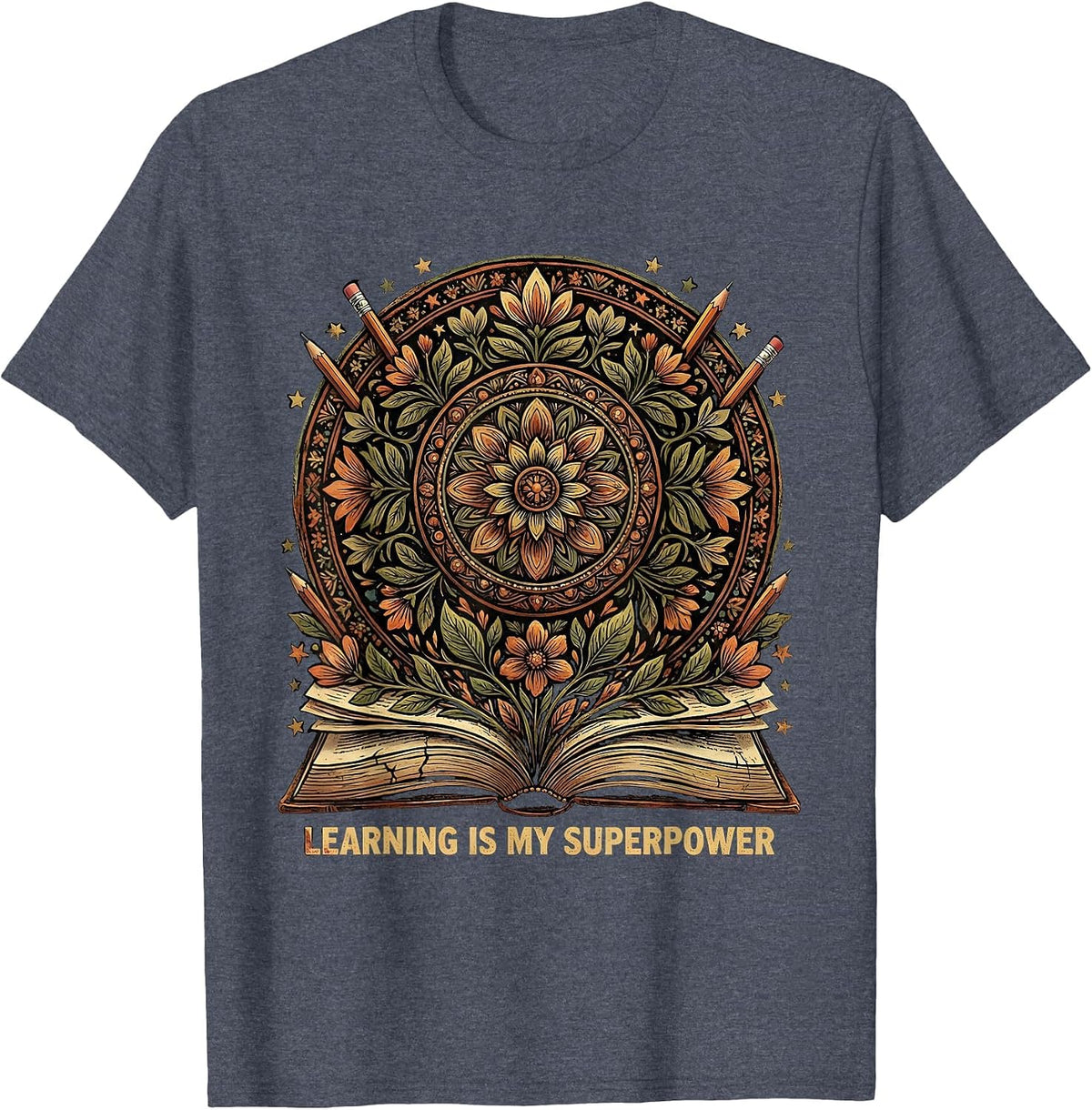 Learning Is My Superpower First Day of School T-Shirt - Heather Blue