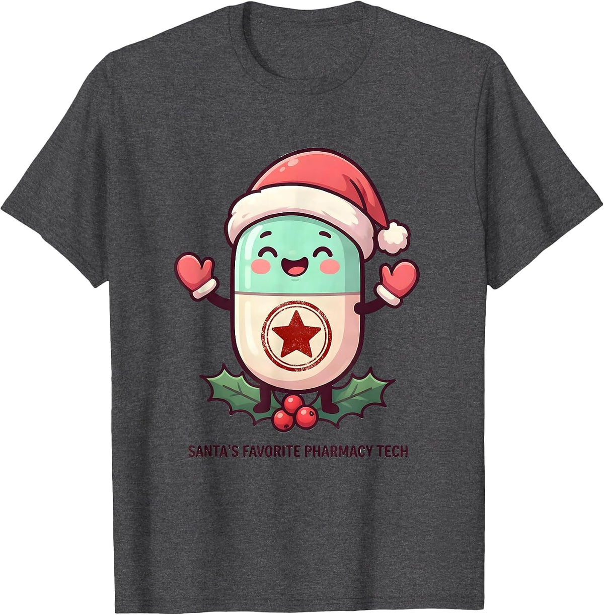 Santa's Favorite Pharmacy Tech Cute Kawaii Christmas T-Shirt - Dark Heather Grey