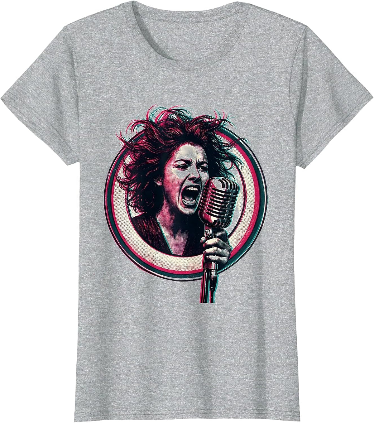 Band Women Lead Singer Vintage Microphone Graphic T-Shirt - Heather Grey