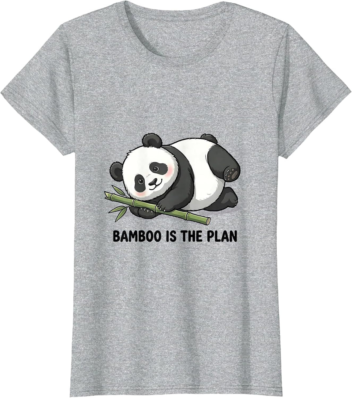 Women's Bamboo Is The Plan Cute Kawaii Panda Fan Humor T-Shirt - Heather Grey