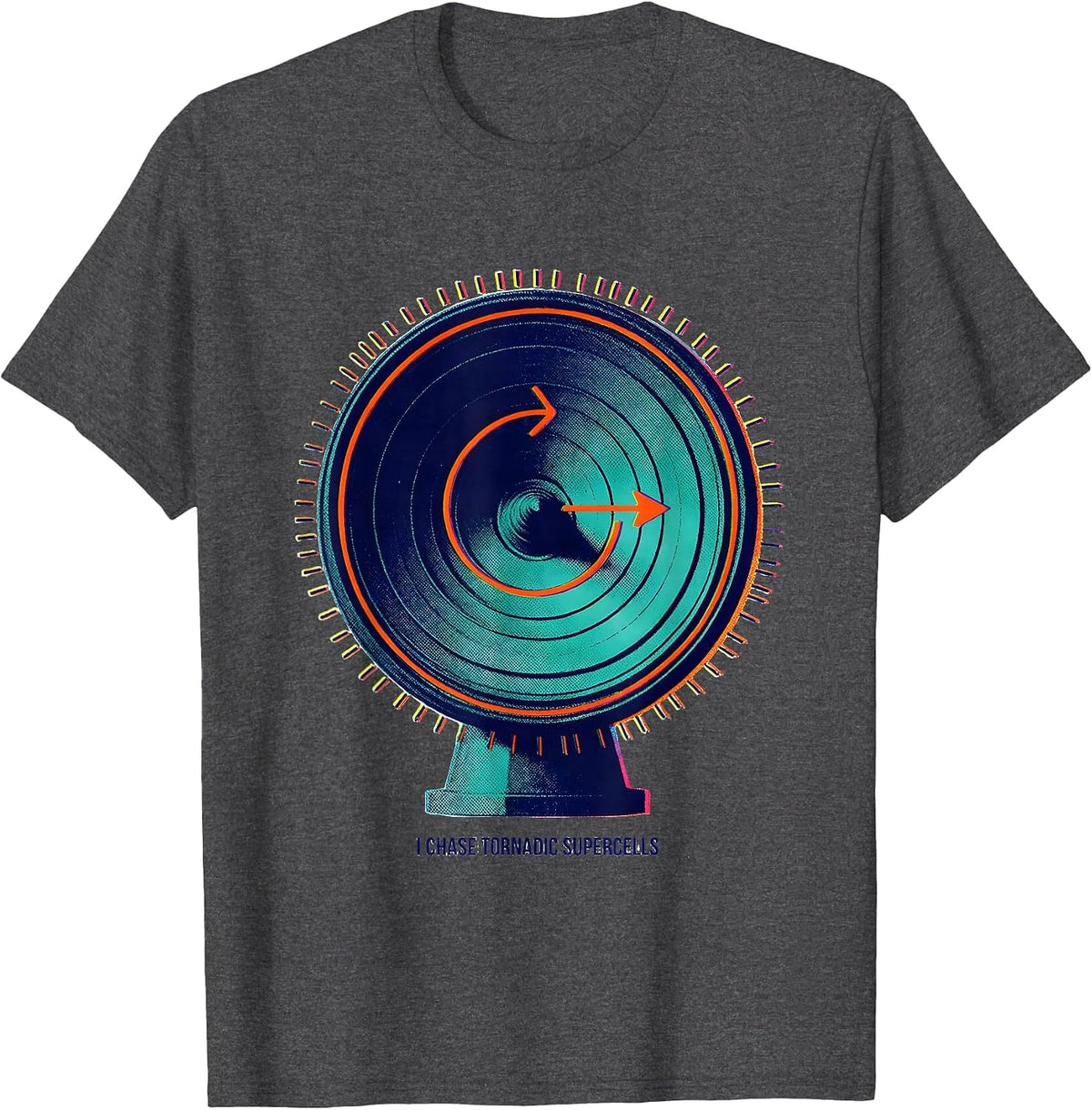Men's I Chase Tornadic Supercells Risograph Storm Chaser T-Shirt - Dark Heather Grey