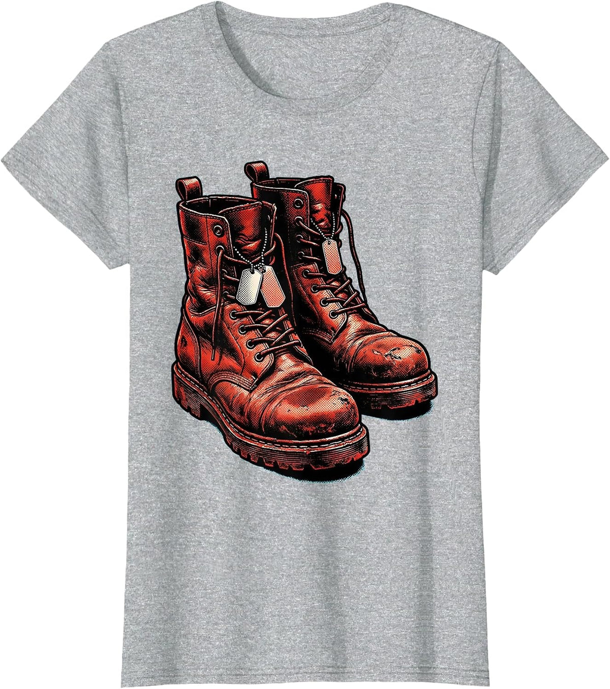 Soldier Boots and Dog Tags Veteran Graphic T-Shirt - Heather Grey