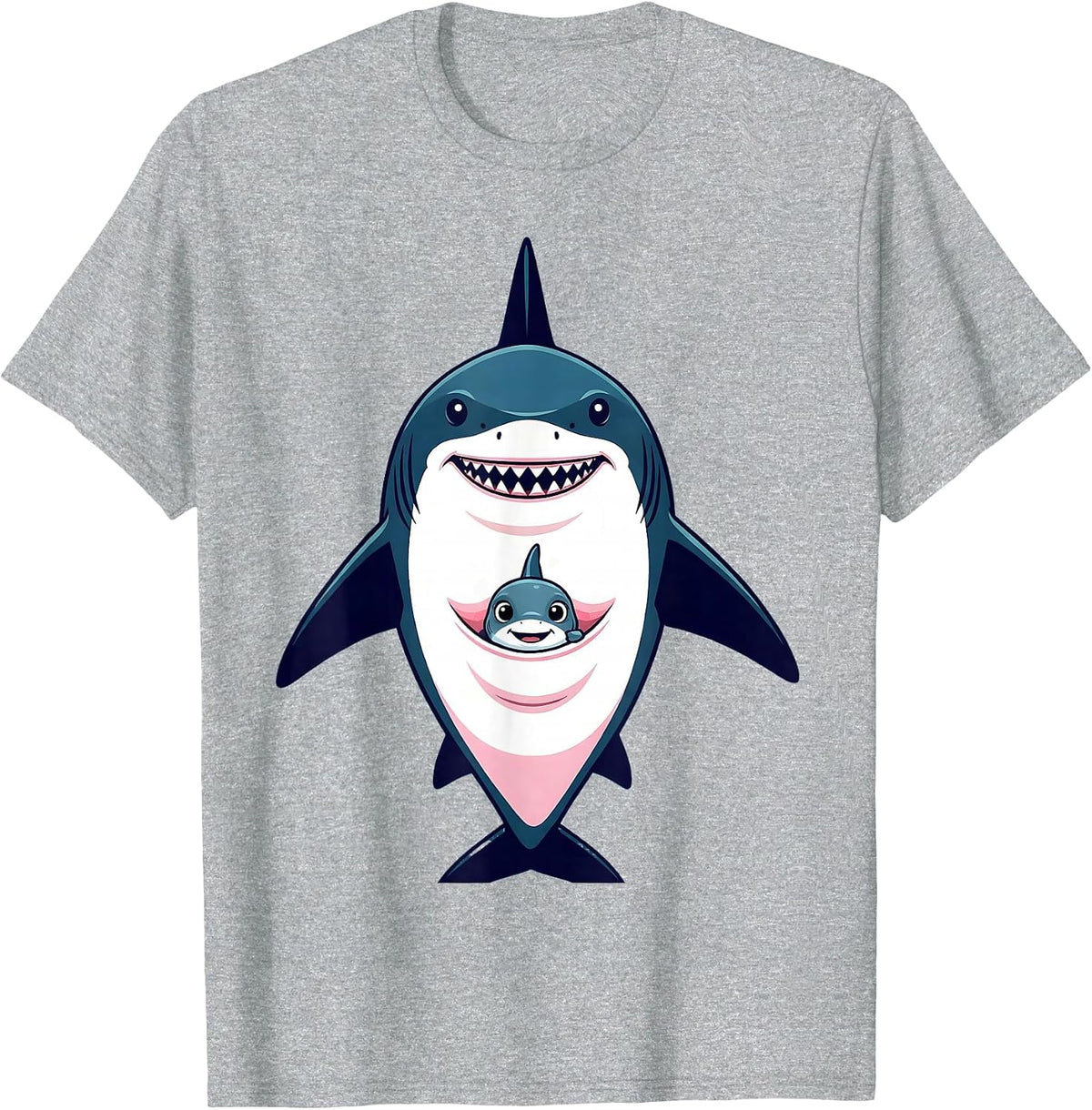 Men's Mommy Shark Kangaroo Pouch Baby Graphic T-Shirt - Heather Grey