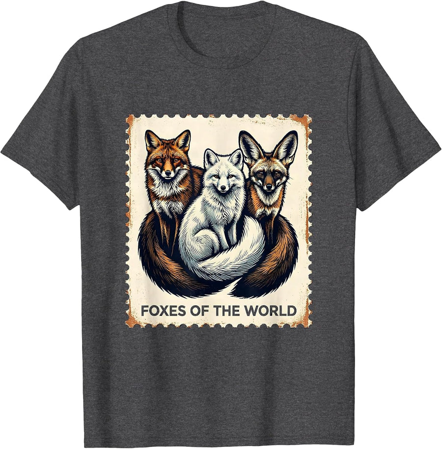 Men's Foxes Of The World Rubber Stamp Fox Lover Educational T-Shirt - Dark Heather Grey
