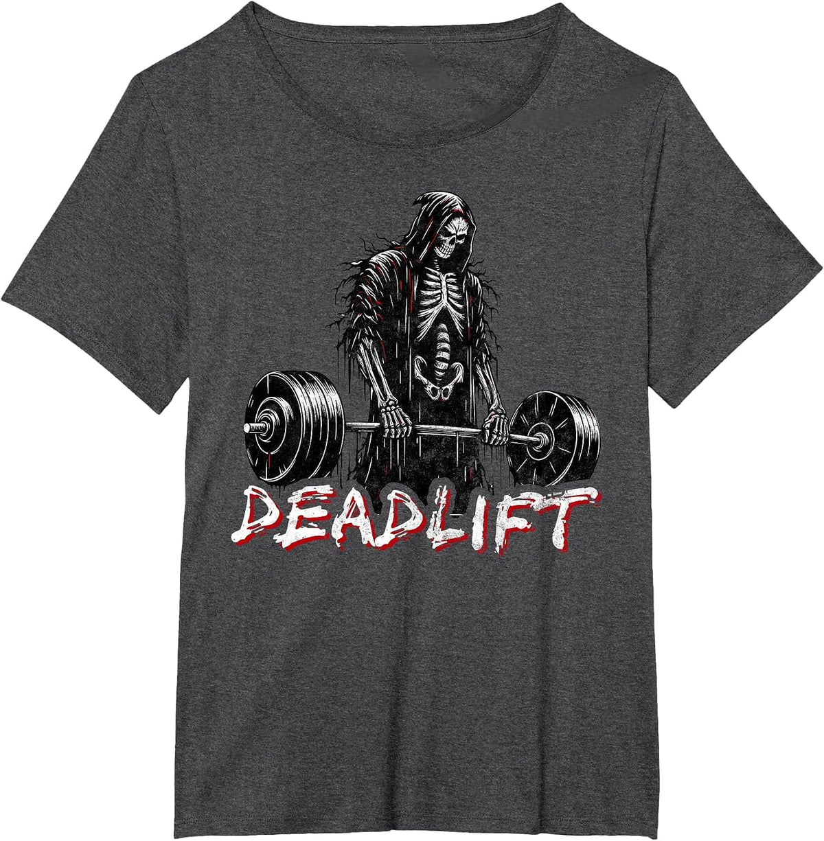 Deadlift Skeleton Halloween Gym Jokes Weightlifting Workout T-Shirt - Dark Heather Grey