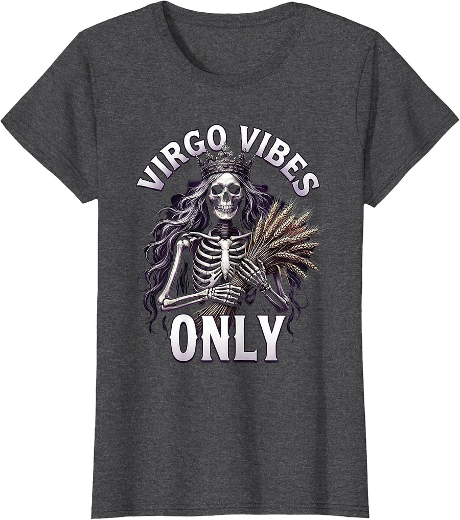 Women's Virgo Vibes Only Zodiac Astrology Design T-Shirt - Dark Heather Grey