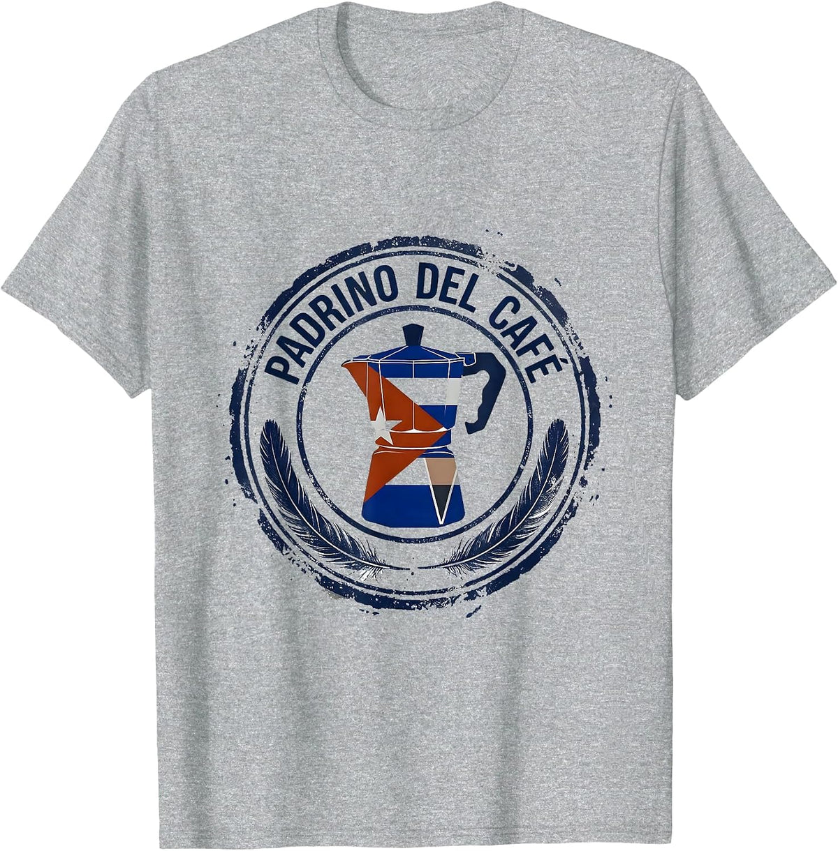 Men's Padrino Del Café Rubber Stamp Cuban Heritage Family Humor T-Shirt - Heather Grey
