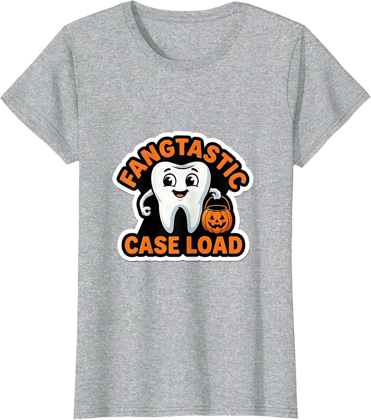 Women's Fangtastic Case Load Funny Dental Hygienist Halloween Humor T-Shirt - Heather Grey