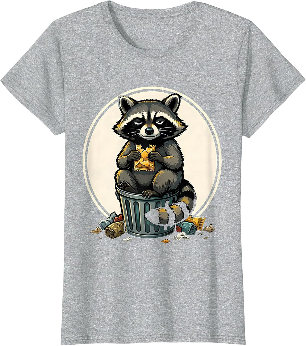 Trash Panda Raccoon Cartoon Funny Animal Humor T-Shirt - Heather Grey