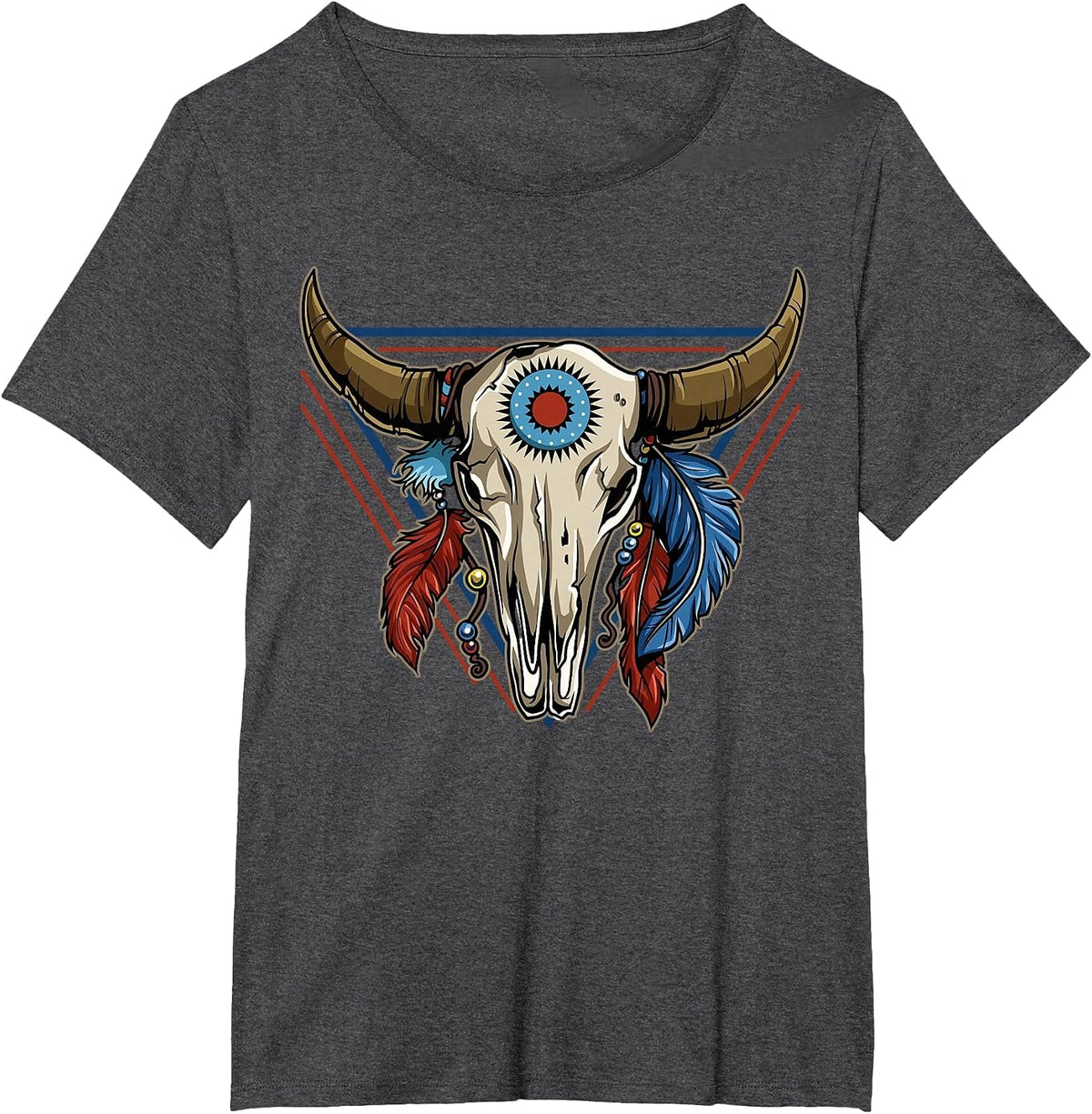 Buffalo Skull Native American Tribe Totem T-Shirt - Dark Heather Grey