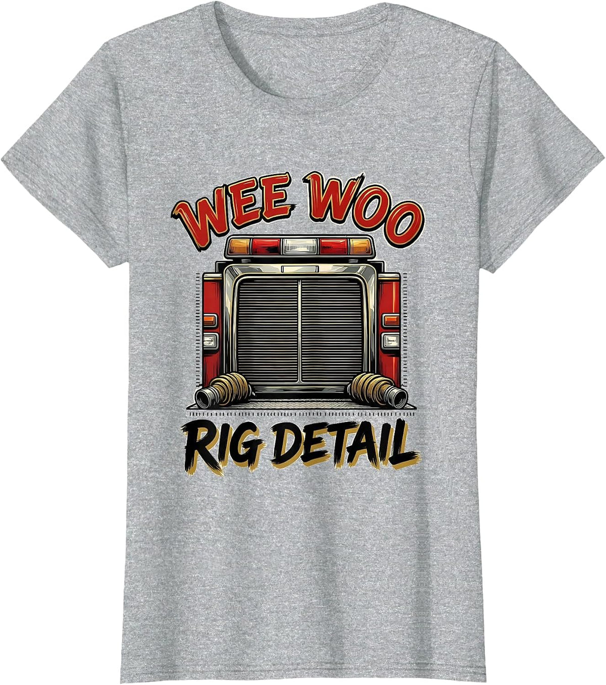 Wee Woo Rig Detail Funny Firefighter Fire Truck Humor T-Shirt - Heather Grey