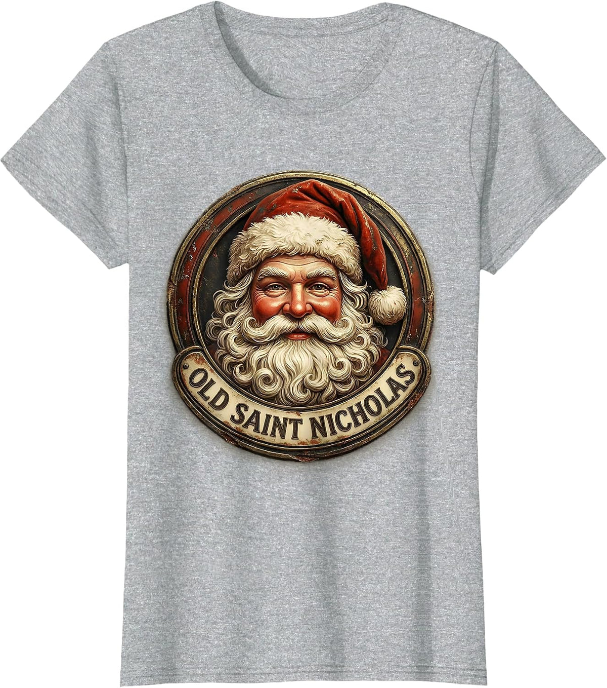 Old Saint Nicholas Vintage Retro Christmas Nostalgia Santa T-Shirt - Heather Grey
