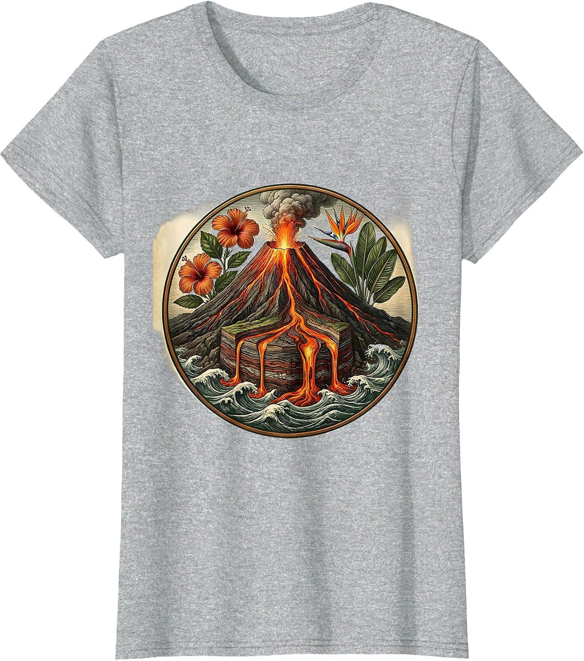 Hawaiian Erupting Volcano Lava Flow Graphic T-Shirt - Heather Grey