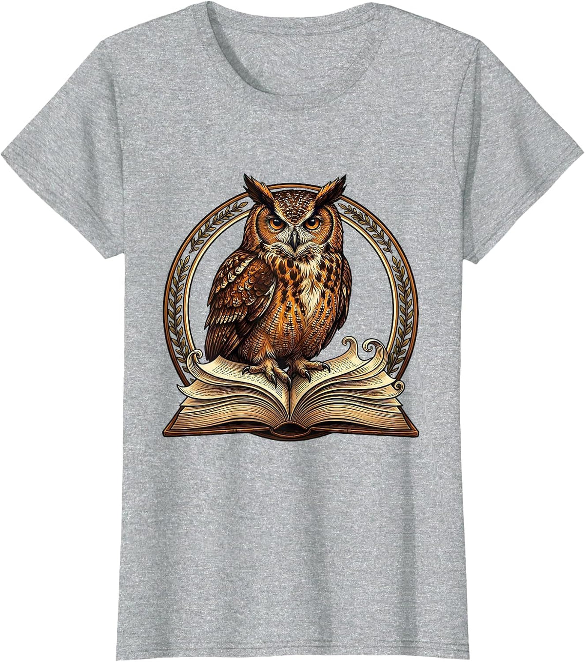 Wise Owl on Open Book Teacher Gift Design T-Shirt - Heather Grey