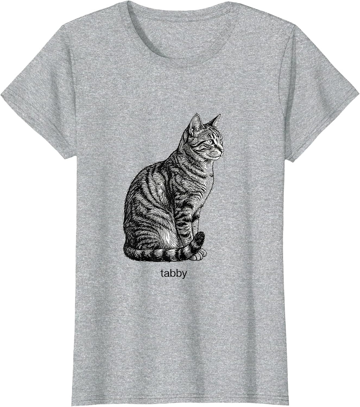 tabby Minimalist Line Art Cat Lover Pet Owner Gift T-Shirt - Heather Grey