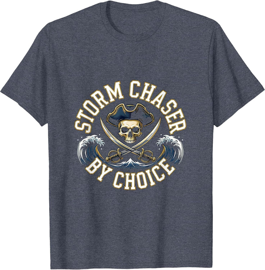 Storm Chaser By Choice Pirate Adventure Design T-Shirt - Heather Blue