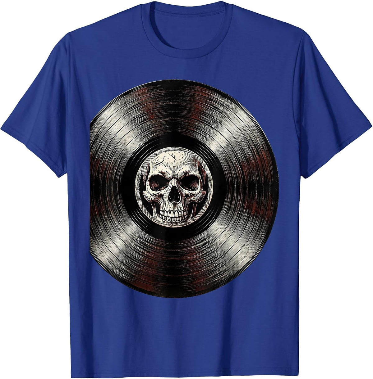 Skull Vinyl Record Rock Music Graphic Tee T-Shirt - Royal Blue