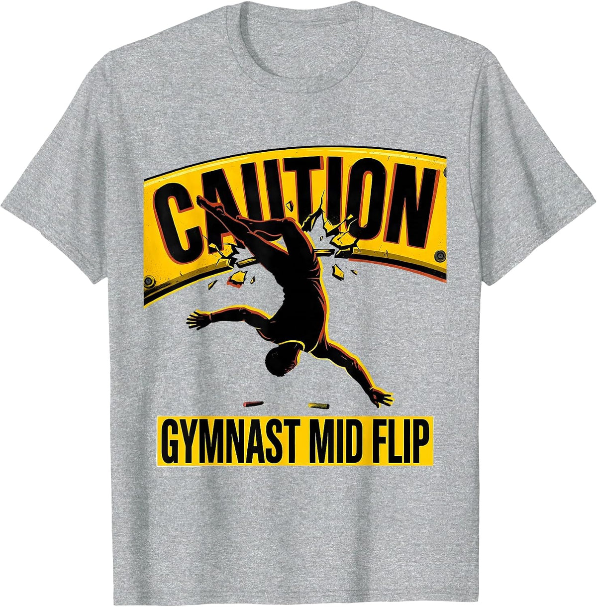 Men's Caution Gymnast Mid Flip Funny Gymnastics Gift Kids Youth T-Shirt - Heather Grey
