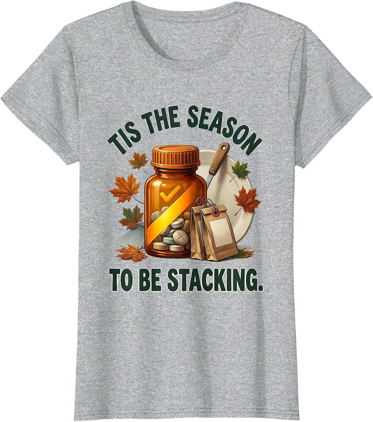 Tis The Season To Be Stacking Funny Pharmacy Technician T-Shirt - Heather Grey