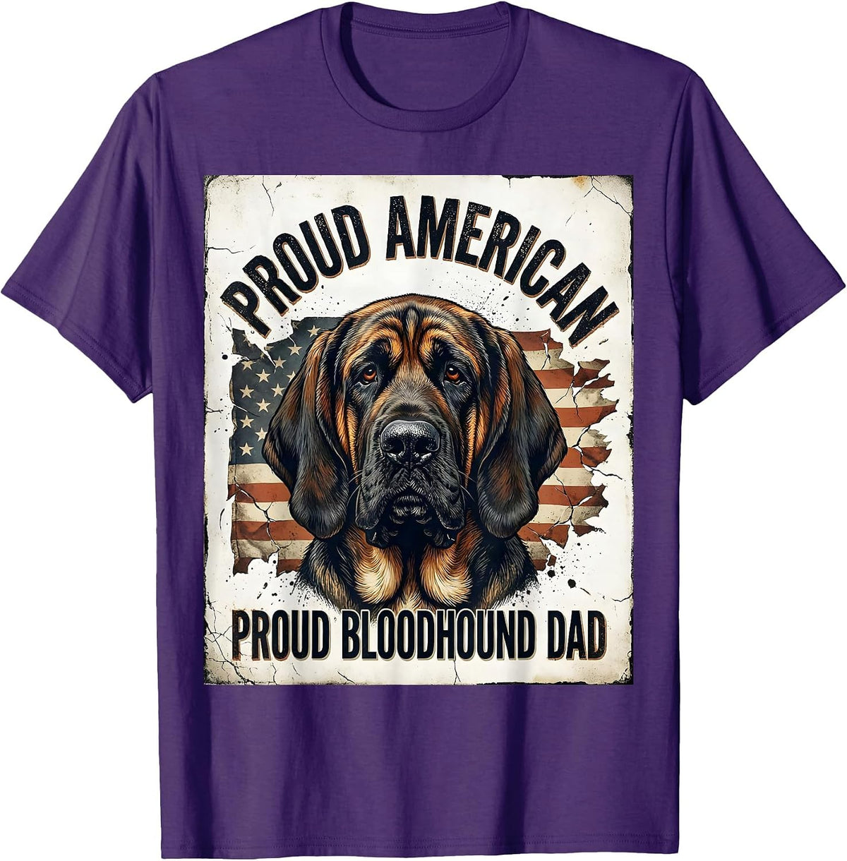 Men's Proud American, Proud Bloodhound Dad Distressed Patriotic T-Shirt - Purple