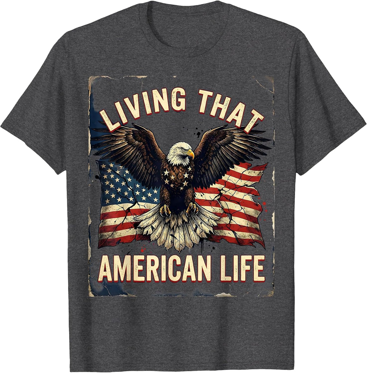 Boys Living That American Life Flag Design T-Shirt - Dark Heather Grey
