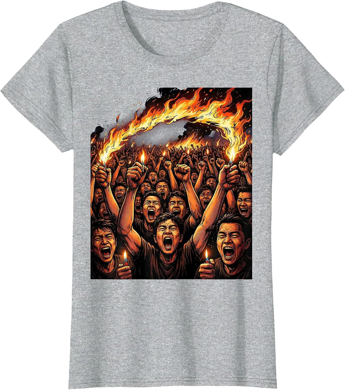 Women's 80s Rock Concert Crowd Lighters Raised in Darkness T-Shirt - Heather Grey