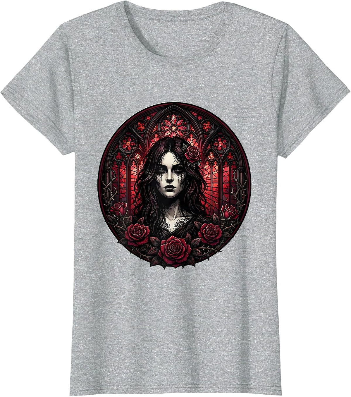 Goth Woman Stained Glass Window Illustration T-Shirt - Heather Grey
