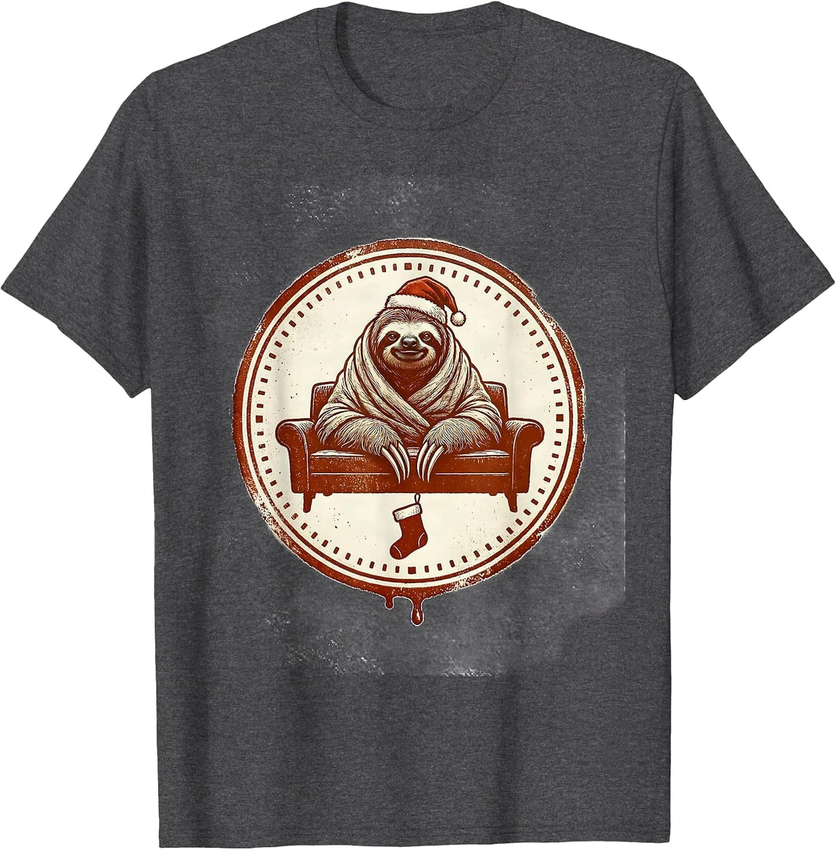 Round Seal Sloth Slack Blanket Stamp Stamp T-Shirt - Dark Heather Grey