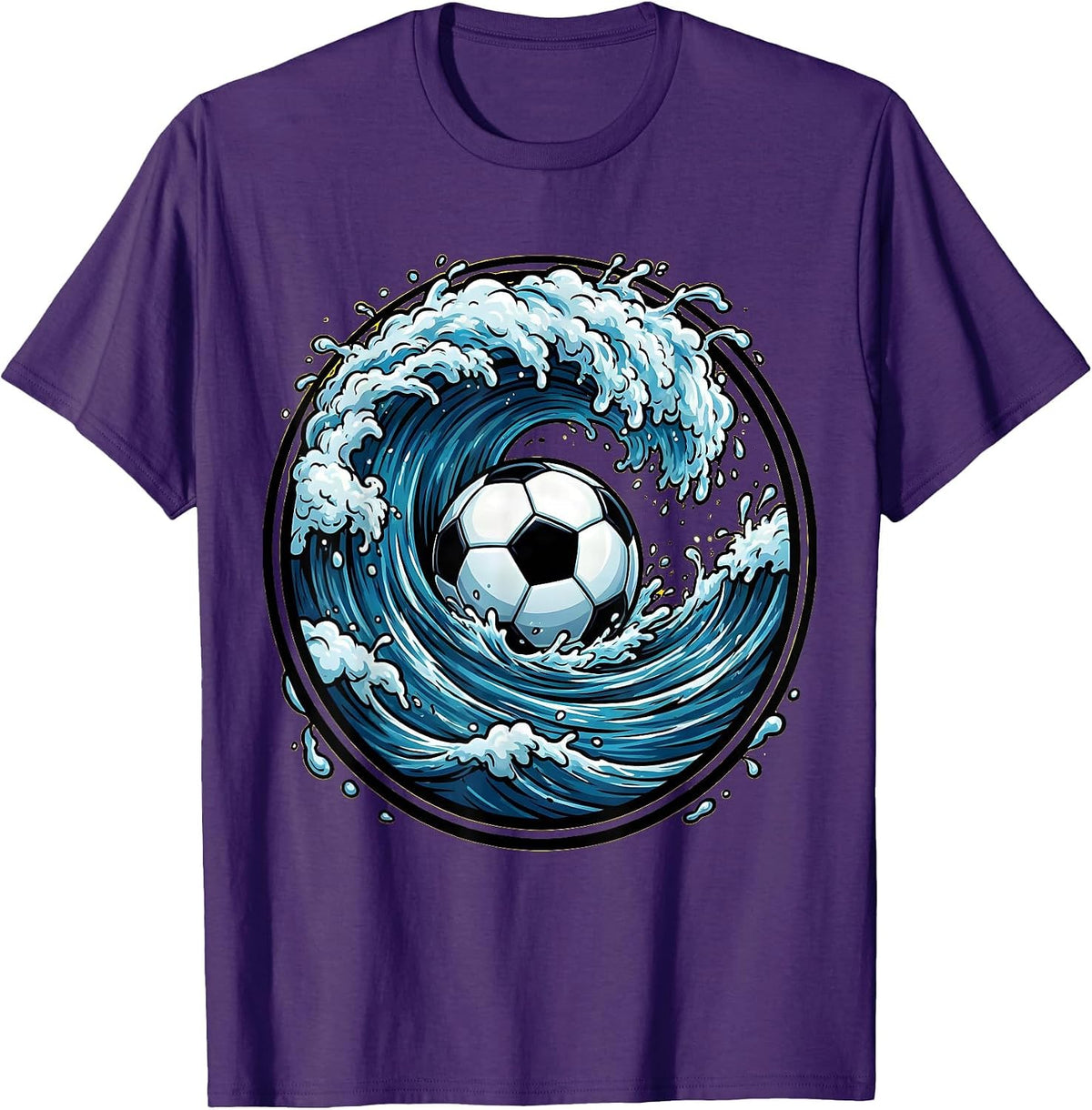Giant Wave Curling Around Soccer Ball Art T-Shirt - Purple