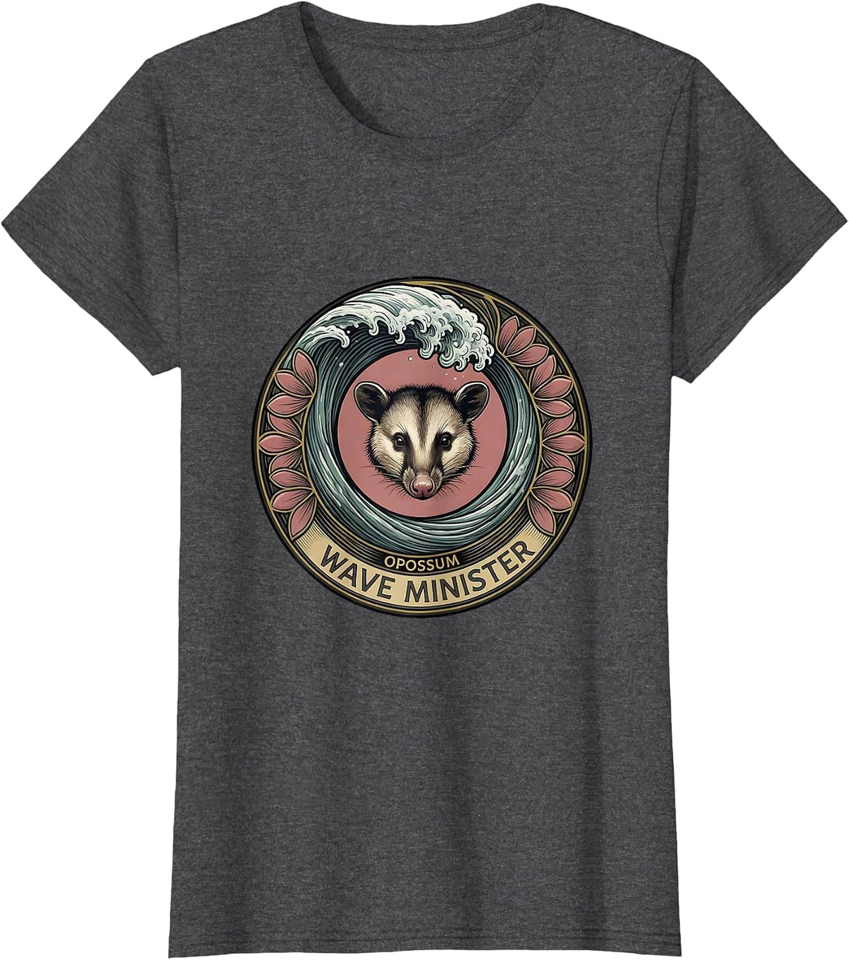 Women's Opossum Wave Minister Art Nouveau Animal Lover Humor T-Shirt - Dark Heather Grey