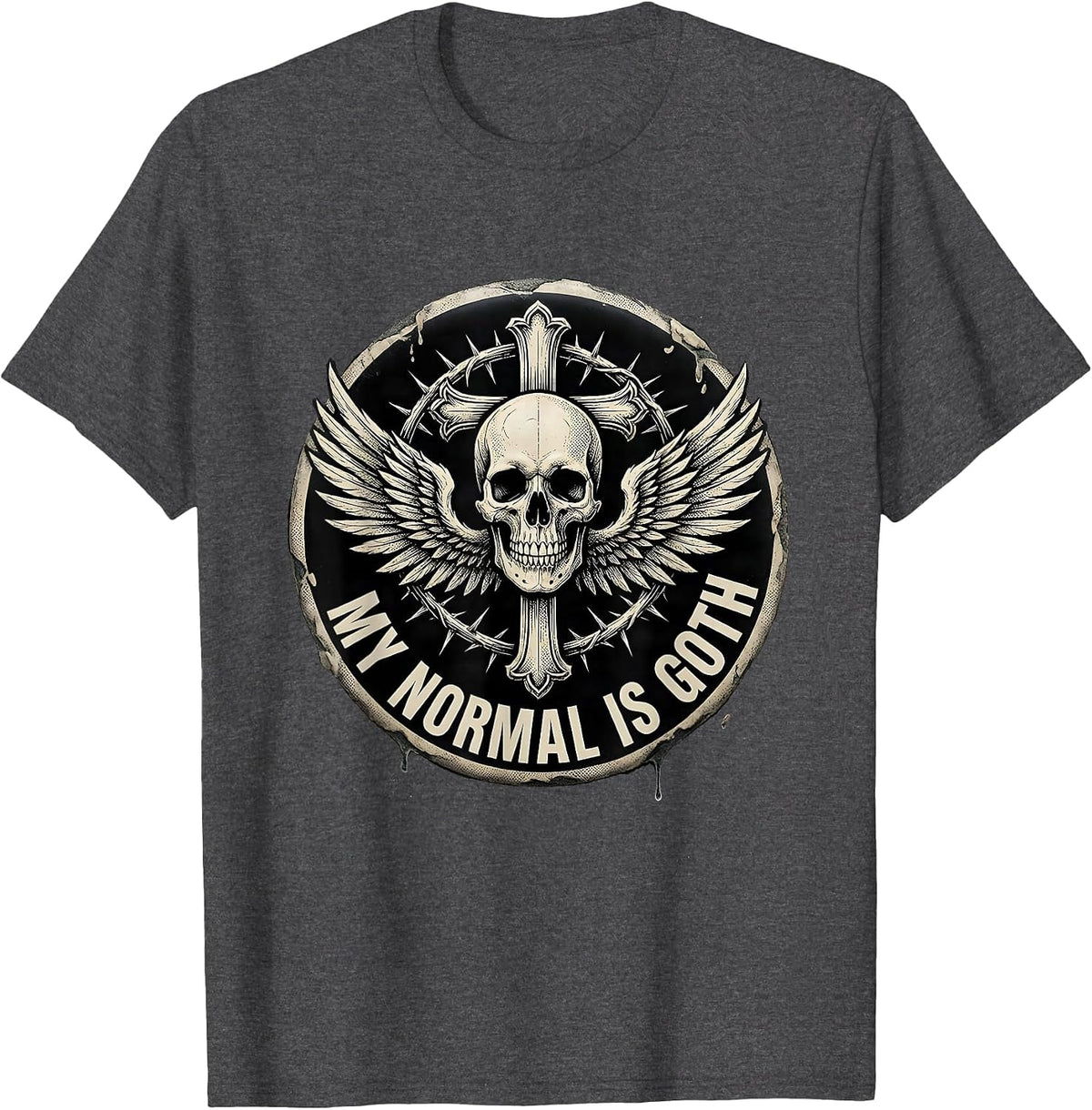 My Normal Is Goth Monochromatic Skull Cross Alt Streetwear T-Shirt - Dark Heather Grey