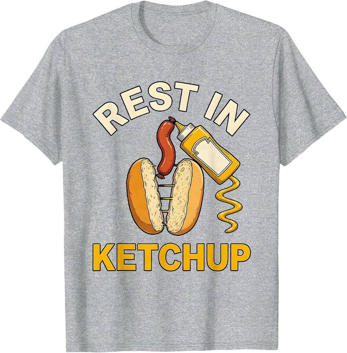 Men's Rest In Ketchup Funny Hot Dog Sausage Grilling BBQ 4th Of T-Shirt - Heather Grey